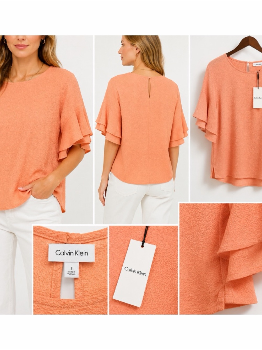 Calvin Klein Peach Ruffle Blouse Women’s Small Brand NWT